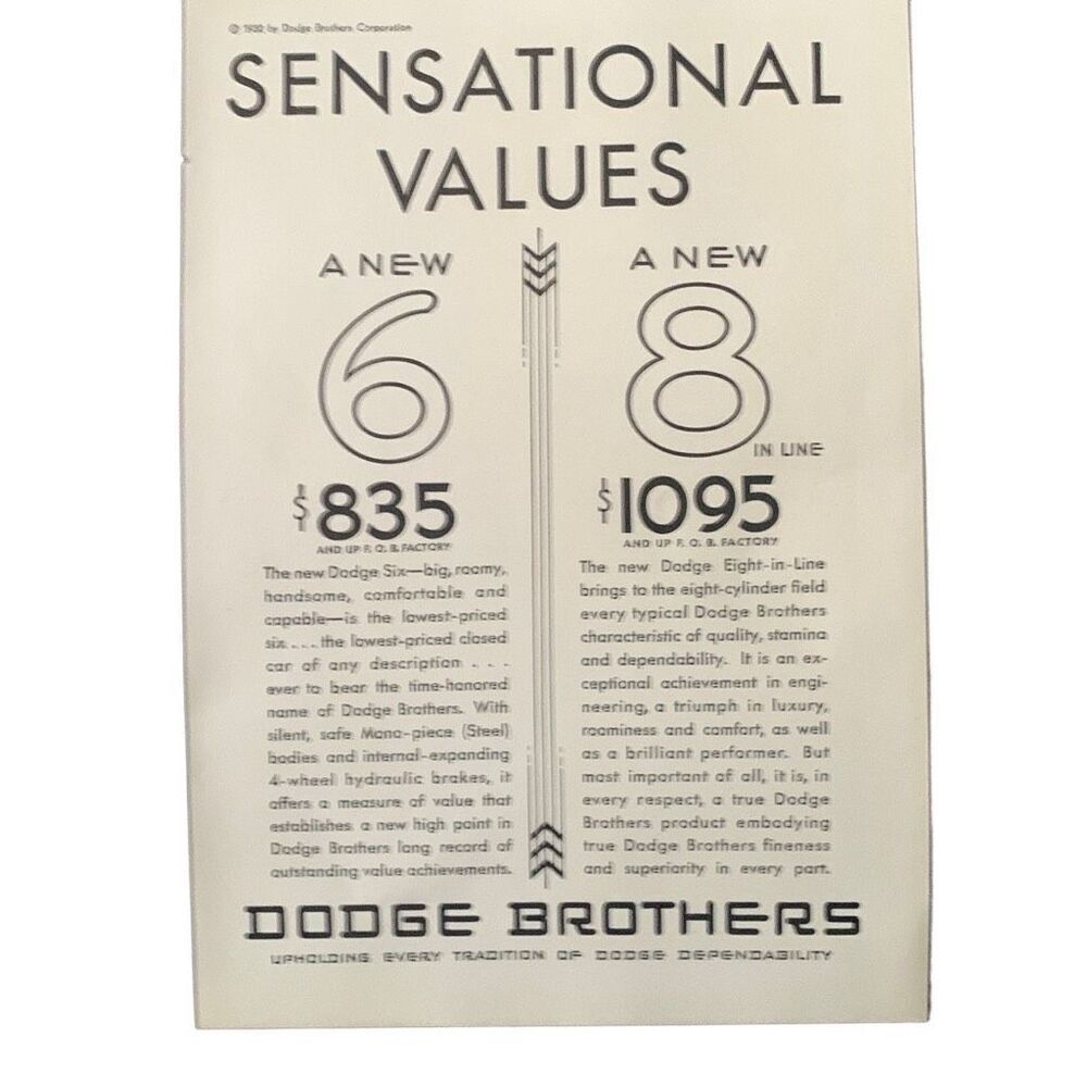 Vintage 1930 Dodge Brothers Sensational Values Ad Advertisement